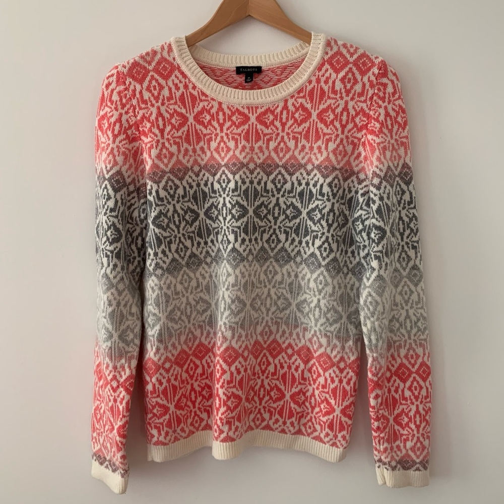 Talbots Fairisle Lambswool Crewneck Sweater Size M